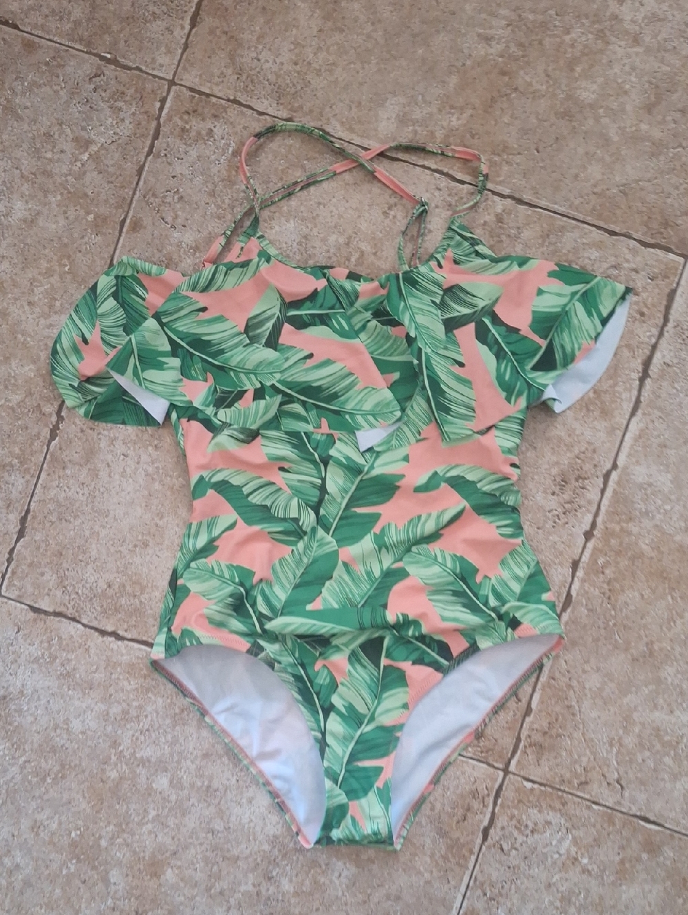 Tropical Leaf One-Piece Swimsuit - Pink & Green